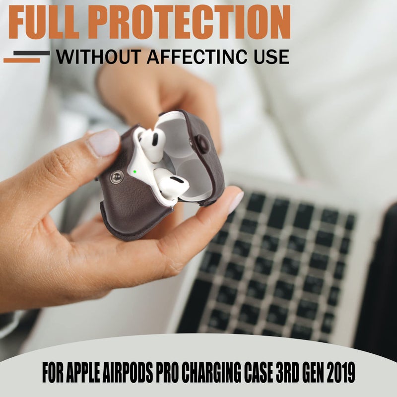 PG6 Leather Case for Airpods Pro with Keychain, Premium Leather Vintage Portable Shockproof Protective Cover for Apple AirPods Pro Charging Case 3rd Gen 2019 - Image 4